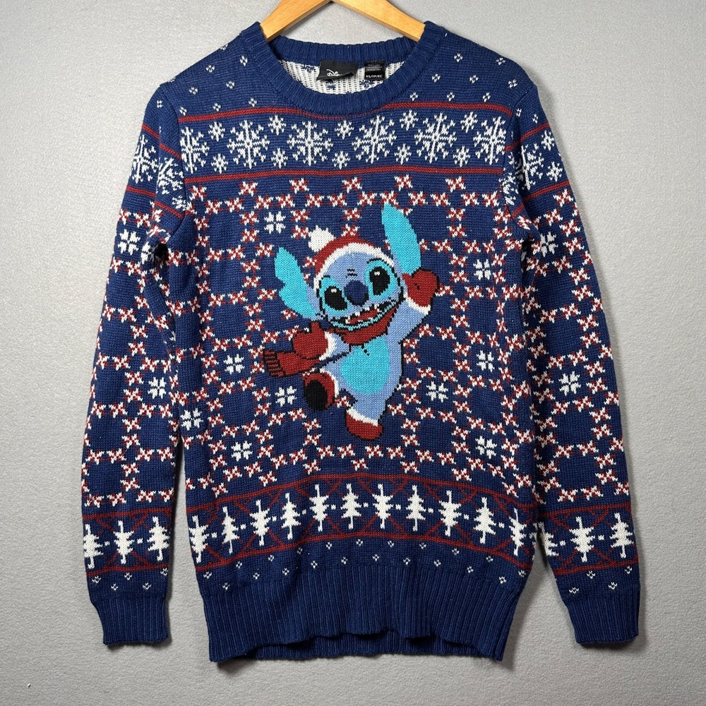 Disney Stitch Christmas Sweater XS Navy Blue Fair Isle Holiday Lilo & Stitch
